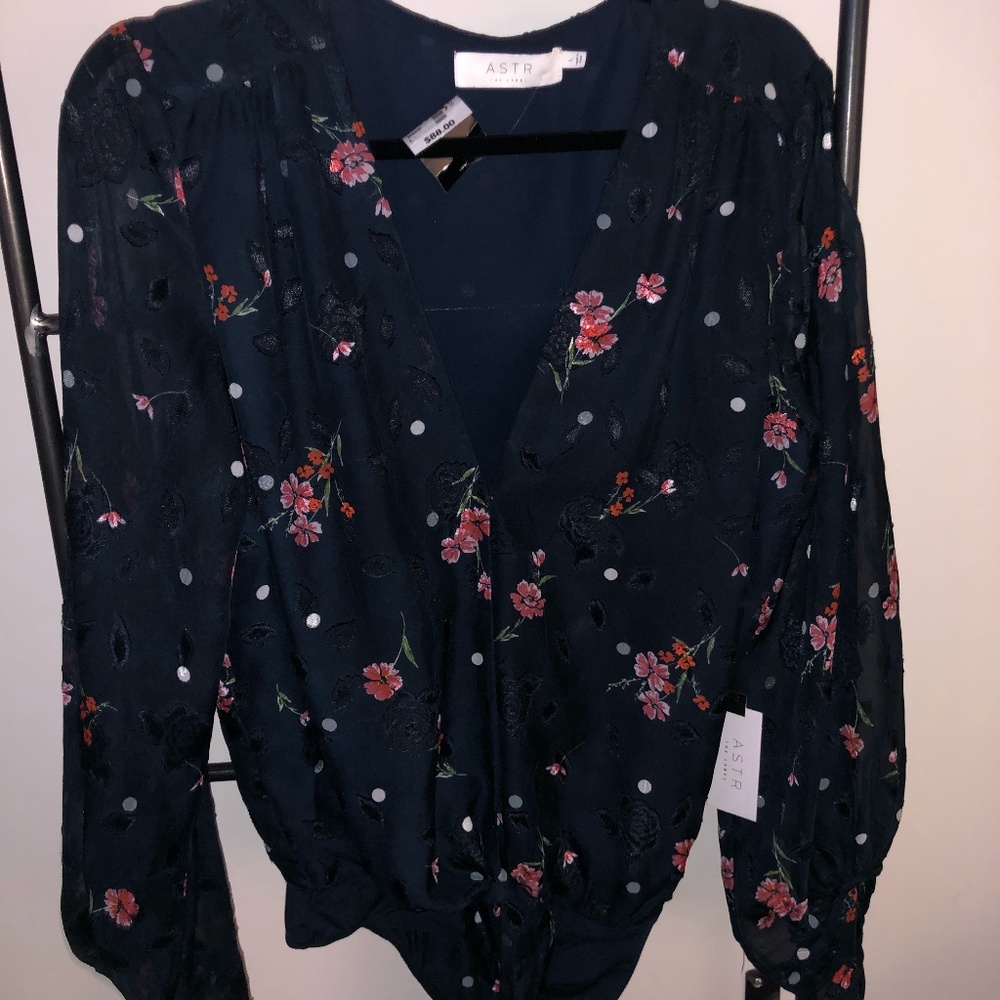 Shear Long Sleeve Floral Wrap Bodysuit